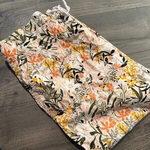 Star Style Floral Print Crop Pants XL Orange Yellow Elastic Waist Cotton Blend